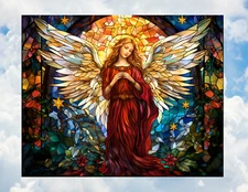 Angel Faux Stained-Glass WINDOW CLING Size 10" Repositionable Vinyl