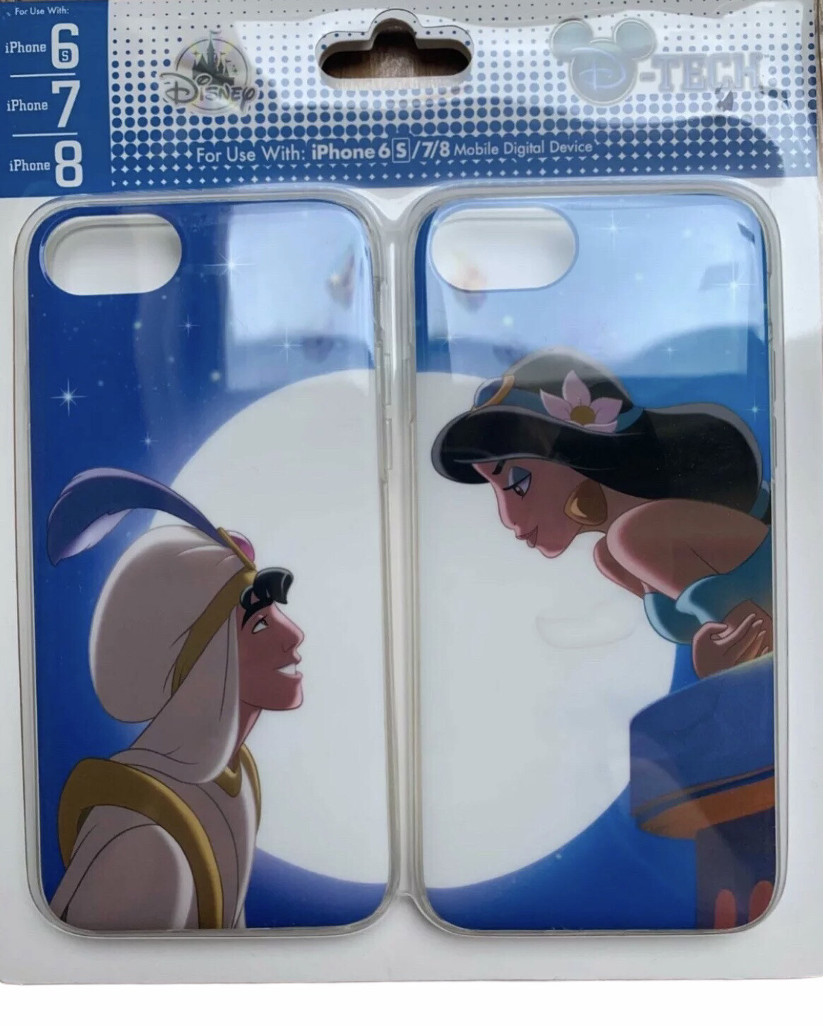 Coque iPhone 6s Aladdin et Jasmine Disney en silicone bleu pour fan de Disneyland