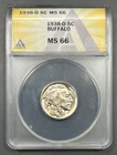 1938-D ANACS MS66 Buffalo Nickel 5c - Lustrous Strong Strike
