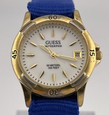Guess Waterpro Watch Womens Vintage Date 27mm Case Blue Nylon Band Quartz Analog