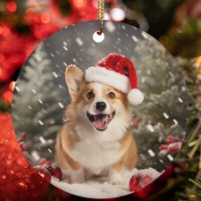 Cute Pembroke Welsh Corgi Dog Santa Hat Winter Christmas Ornament Gift Decor