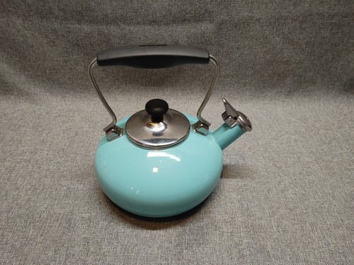 Chantal Whistling Tea Kettle Aqua Blue Sea Green Enamel Steel - Picture 3 of 10