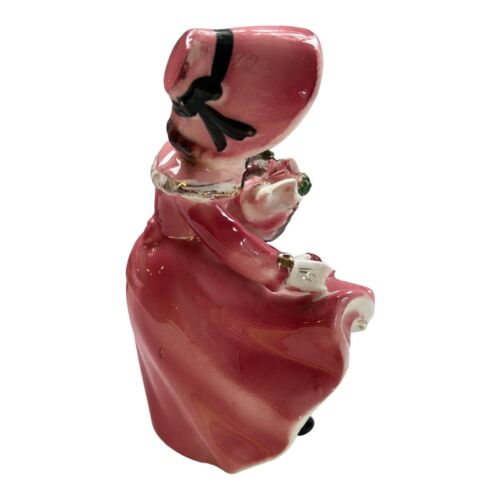 Vintage Josef Originals ? Pink & Gold Lady Holding Basket Figurine JAPAN Wstickr - Picture 4 of 8