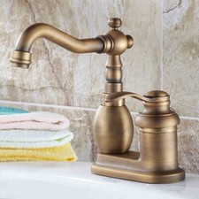 Antique Brass Bathroom Two Hole Basin Tap Water Mixer Swivel Sink Faucet Solid 