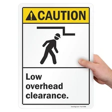14x10 inch Caution Low Overhead Clearance ANSI Sign 55 mil HDPE Plastic