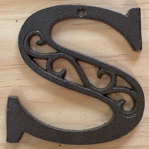 Cast Iron Letter "S" Ornate Scroll Filigree Monogram Alphabet Decor w/ Screws