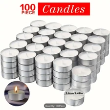 100pcs Unscented White Tea Wax Candles - Smokeless, Long-Lasting  NEW USA