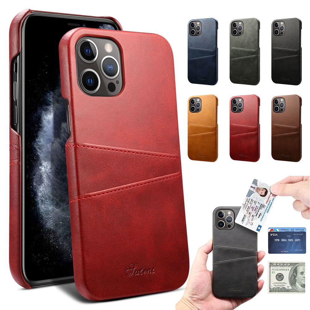 For iPhone 15 14 13 Pro Max 12 11 XS XR Leather Wallet Card Case Slim Back Cover