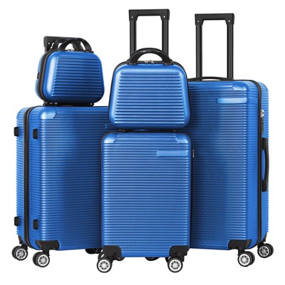 5 Piece Set Luggage Hardside BlueTravel Suitcase with Spinner Wheels & TSA Lock