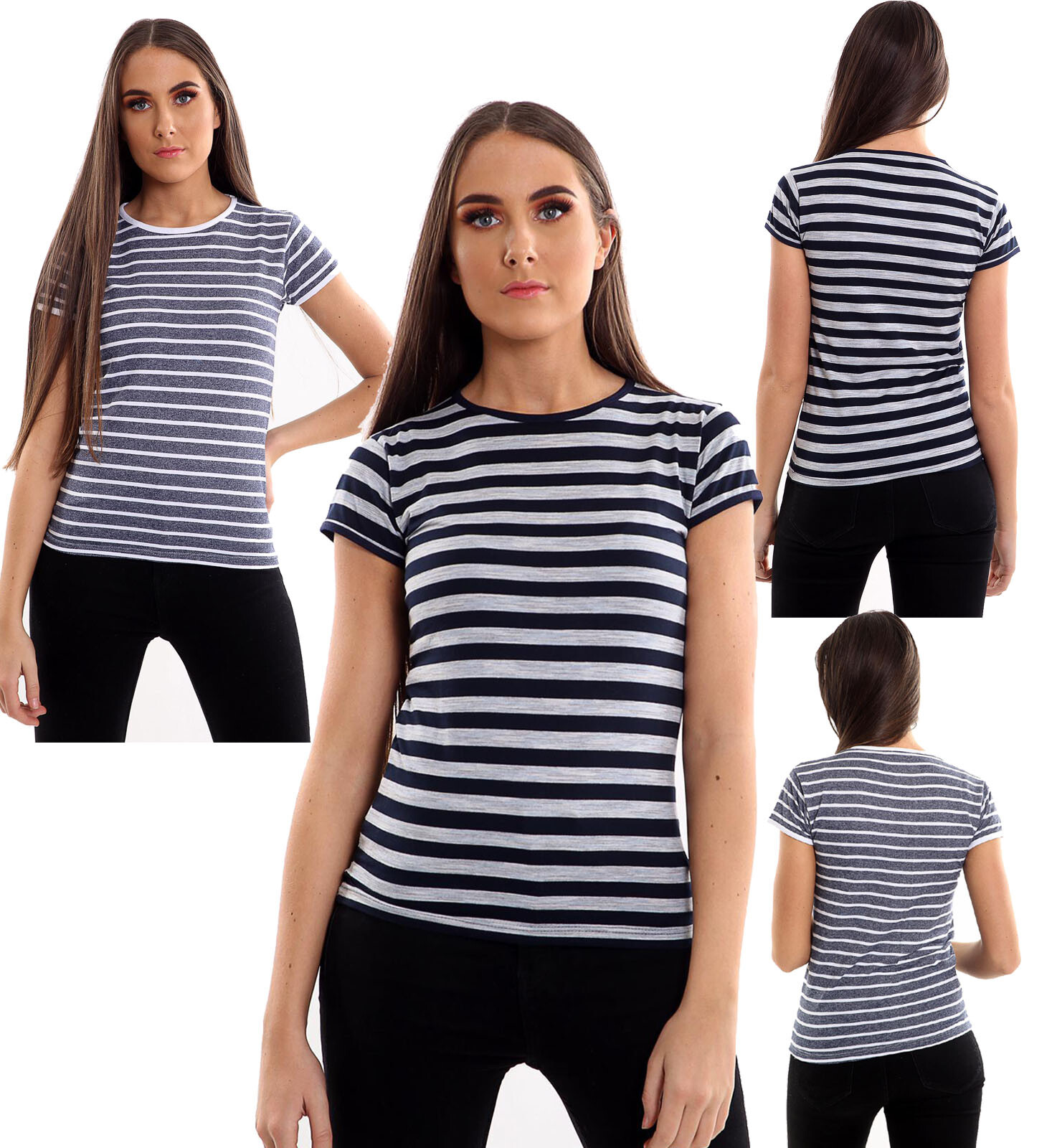Nueva Camiseta De Rayas Para Mujeres Azul Y Blanca Camiseta Para Damas Y Niñas