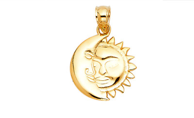 14K massiv Gold Sonne und Mond Anhänger - 19mmx13mm klein Himmel Sonne Mond - PT1936