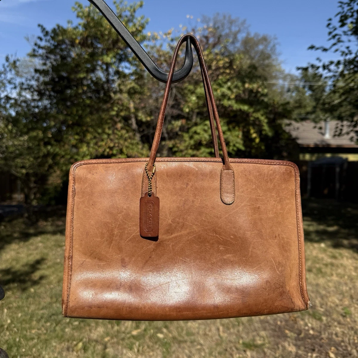 バッグ Vintage Coach Leather Tote Bag Brown Vintage Coach Lunch Tote Glovetanned Leather Bag Mahogany Brown