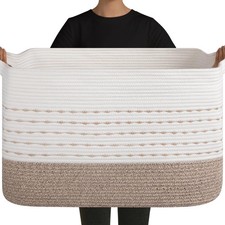 108L Extra Large Blanket Basket 25 x16 x16 Rectangle Woven Cotton Rope Baskets