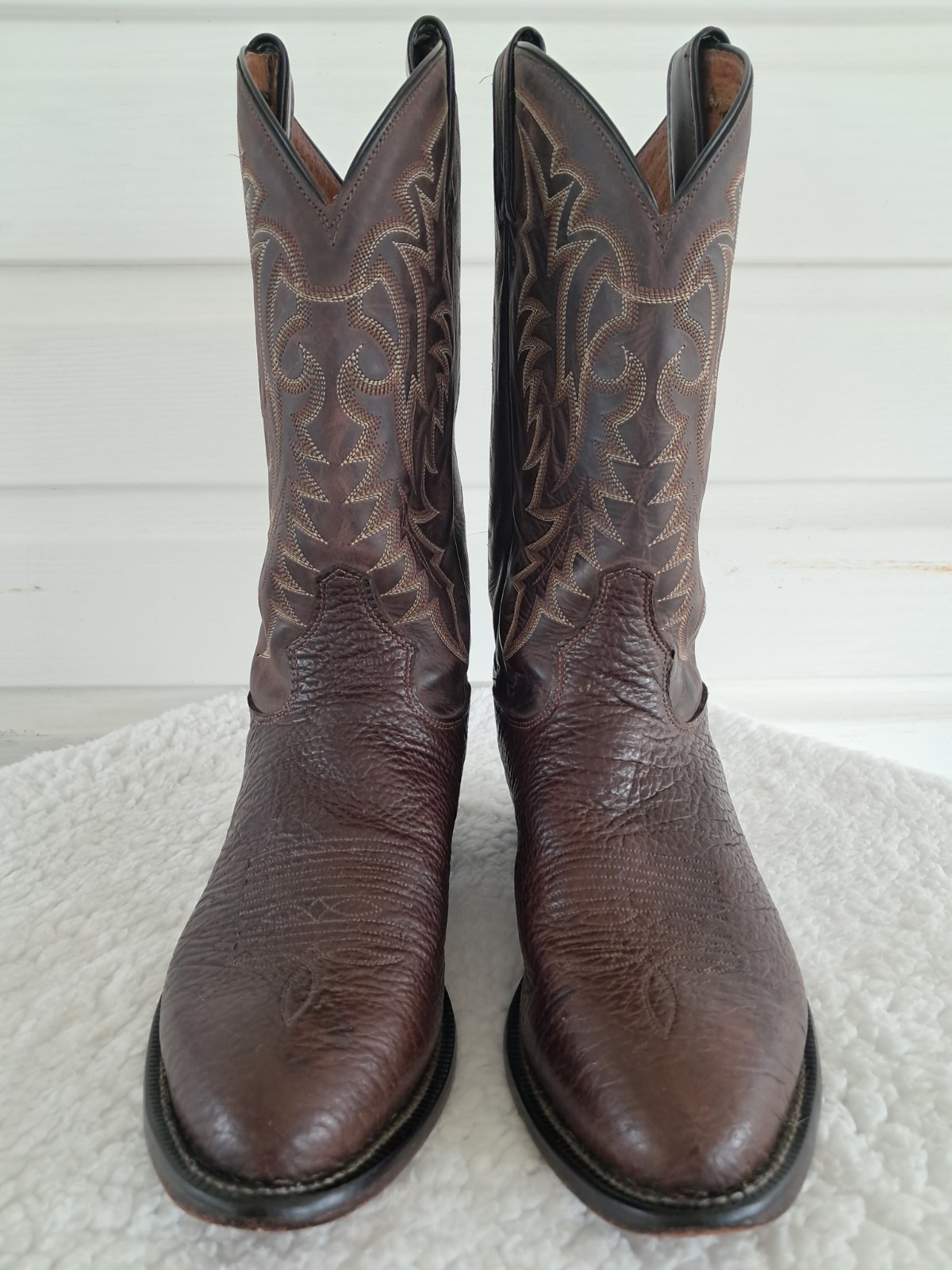 Tony Lama Brown Leather Western Cowboy Boots Size 9 1/2 Ee Handcrafted Usa 7937