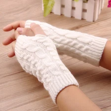 Women Winter Long Half Finger Fingerless Gloves Arm Hand Warmer Knitted Mittens