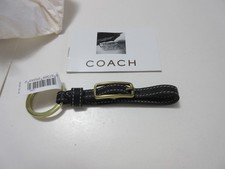 COACH Legacy Buckle Loop Black Leather Keychain Key Ring - NEW - FS7305 Box