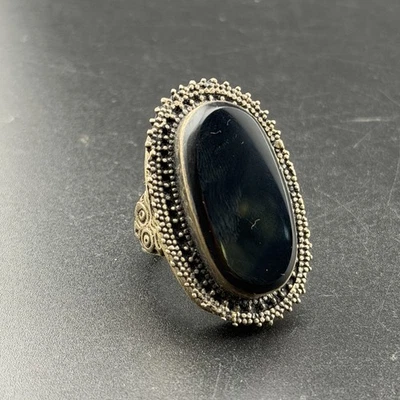 Vintage Afghani Silver Plated Brass Handmade Huge Oval Shaped Agate Old Ring - Image 1 of 4