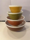 Vintage Pyrex Americana Fall Colors with White Band Mixing Bowl Set 401-404