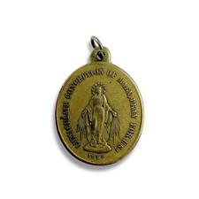 Colgante Medalla de Latón Ovalada Virgen María Inmaculada Concepción De Colección