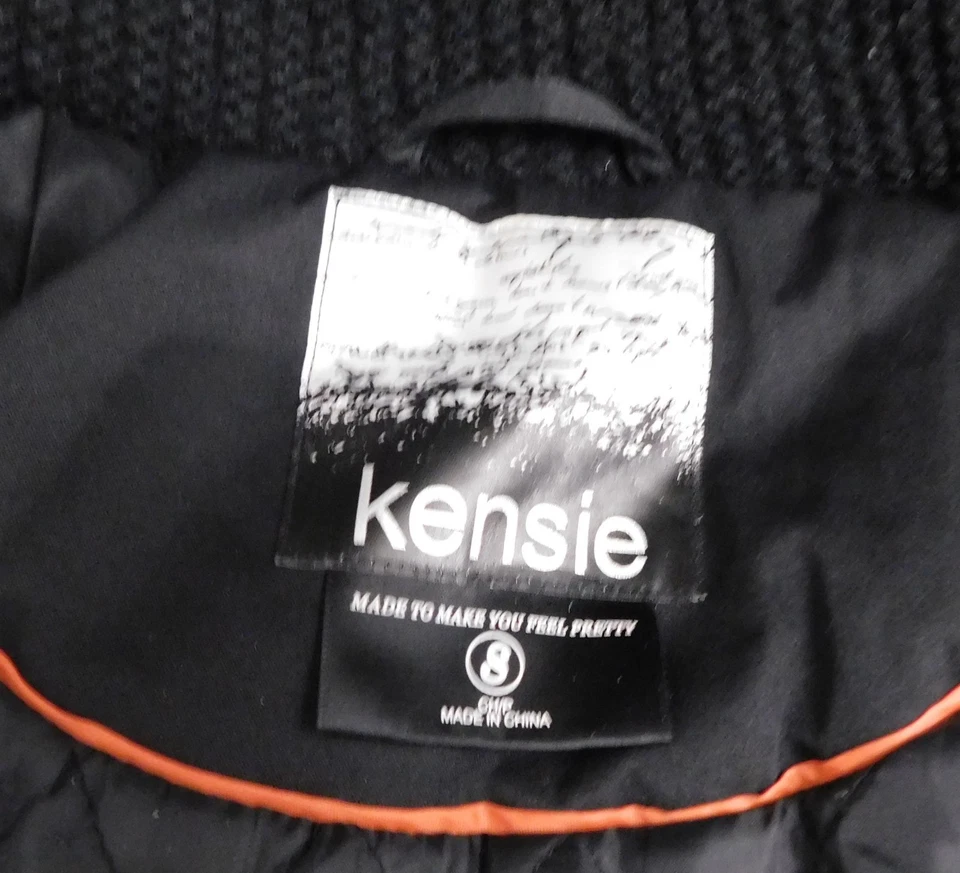 Abrigo de invierno parka con capucha de piel negra Kensie para mujer talla pequeña Foto 4 de 4