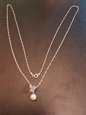 Butterfly Necklace Gray Pearl 24  KA 1722 Silver Chain 925 3.4 Grams