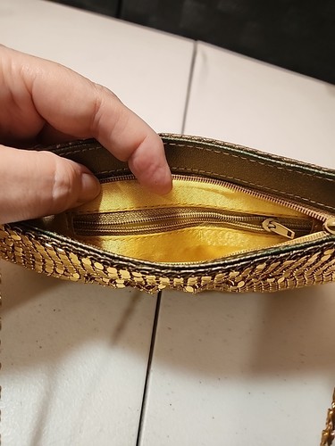 Gold Pailletten Handtasche, mit Gold Kette Schulterriemen 8" x 5" (V) - Bild 10 von 10