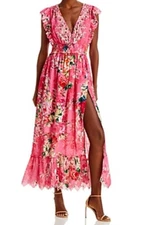 Hemant and Nandita Cotton Floral Eyelet Dress Carnation Pink XXS MSRP $549