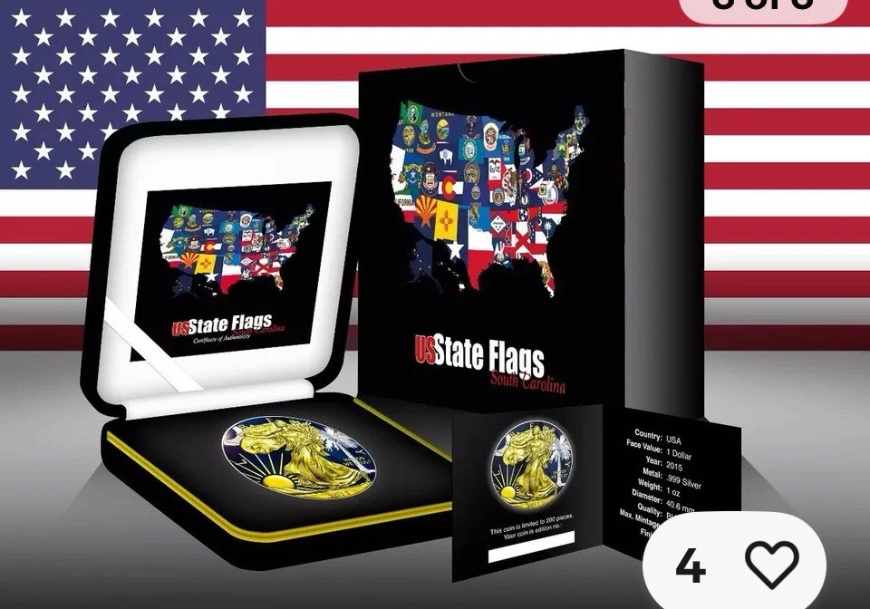 South Carolina State Flag Liberty Eagle 1 oz Paint Silver Gilded Box Certificate - Image 4 of 4