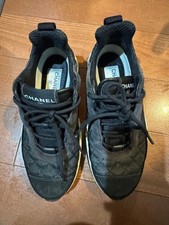 CHANEL Coco Mark Lace-up Sneaker Black Suede Leather Size EU 37/ US 7/ JP 24cm