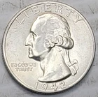 1942-S Washington Quarter -Raw- Circulated condition - Little Wear - 90% Silver