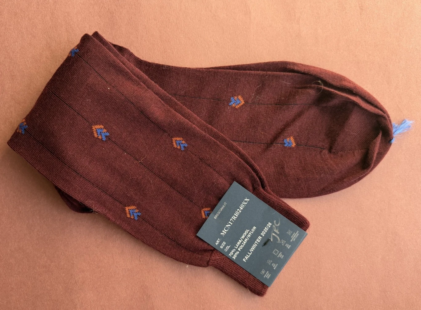 Fall/Winter 2025/26 Men's Bresciani Socks NWT Wool/Nylon Burgundy w/Design