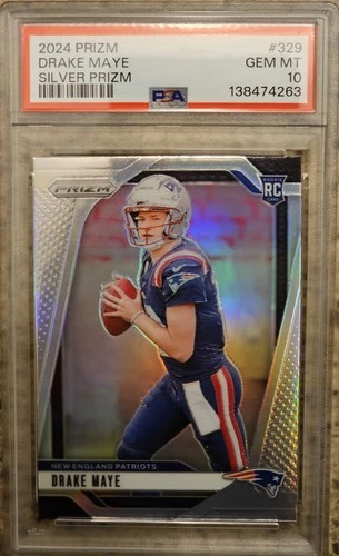 2024 Panini Prizm Drake Maye Silver Prizm Rookie #329 PSA 10 Patriots