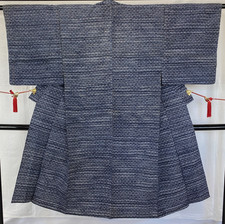 Japanese Vintage Kimono Cotton Navy No Lining Traditional Authentic Length 51 in