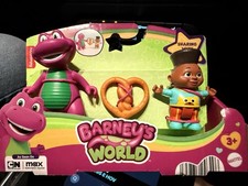 Fisher-Price Barney  s World Barney  David Figures Sharing With Pretzel New in B