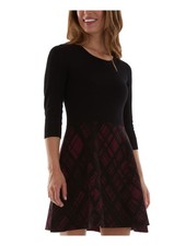 BCX Womens Sweater Dress Above The Knee Black Knit 3/4 Sleeve Party Juniors XXS