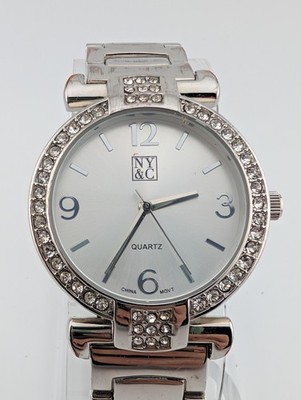 NY&C Watch Women 36mm Silver Case Crystal Bezel 7.25'' Band- New Battery