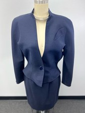 VTG THIERRY MUGLER- 1980s Navy Wool Skirt Suit, Size 38 EU / 8 US, POWER SUIT