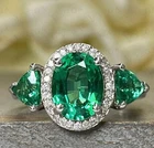 7.50crt Oval Natural Green Emerald Gemstones Diamond Ring 18K White Gold Plated