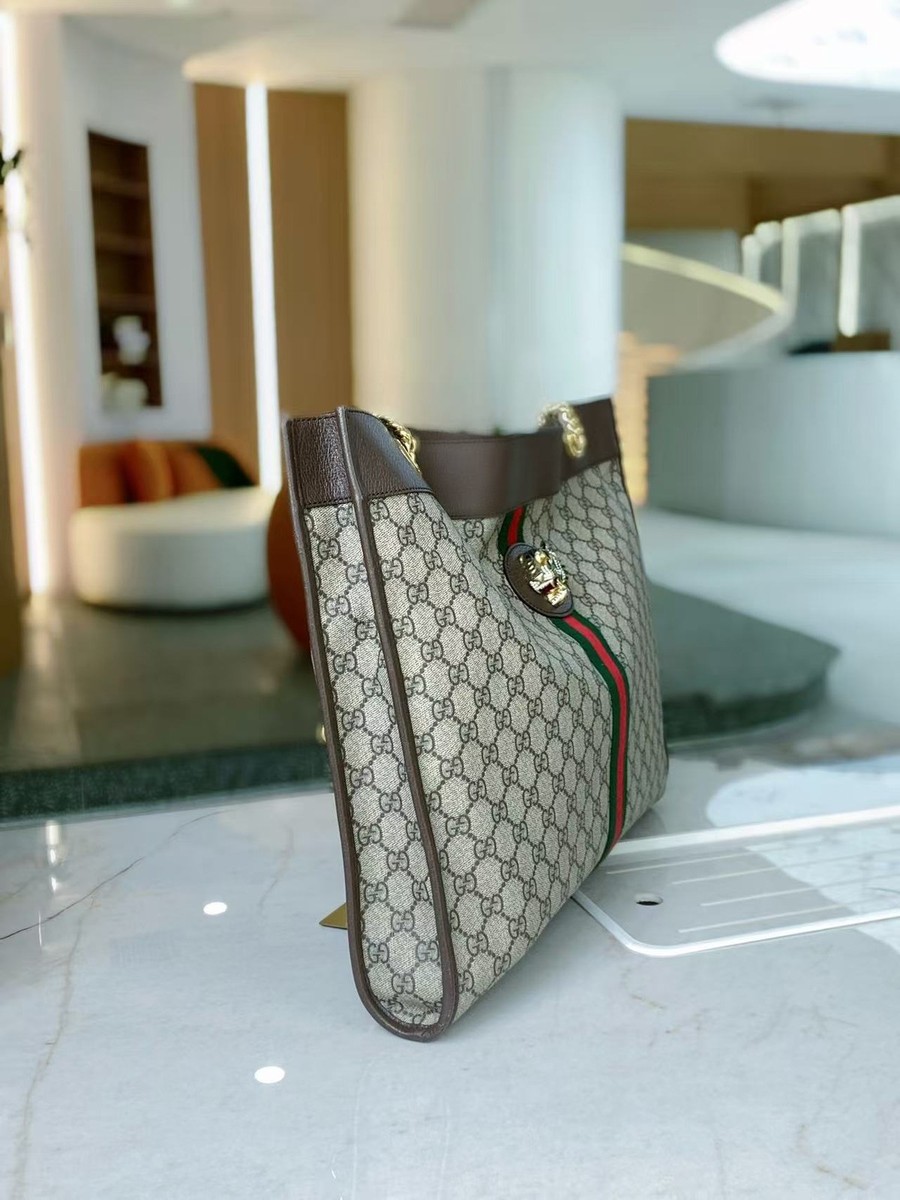 Gucci GG Supreme Rajah Large Tote web Red and green 100%authentic
