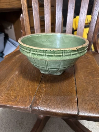 Vintage McCoy Large Green Glazed Window Pane Bowl #4, 1920’s