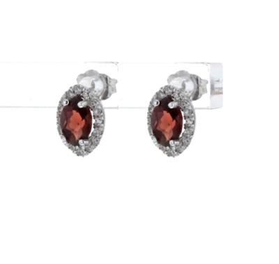 Kleine Ohrstecker Granat und Heiligenschein Diamant in Marquiseform 14 Karat Weißgold massiv