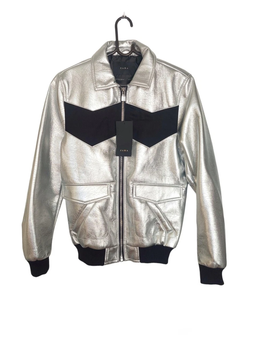 prioridad perdonar Perforación ZARA NEW MAN COLOUR BLOCK METALLIC SILVER FAUX LEATHER JACKET REF. 6985/400  | eBay