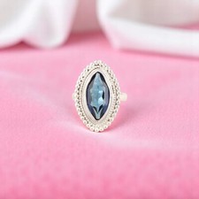Genuine London Blue Topaz Gemstone 925 Stamped Silver Bohemian Jewelry Ring