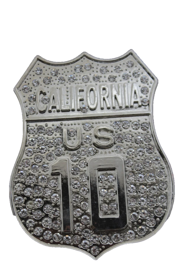 Uomo Argento Colore Metallo Cintura Fibbia Ca Stato California 10 Freeway Bling - Immagine 4 di 4