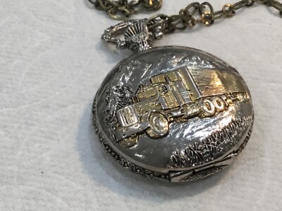 Pocket Watch Field Ranger 18-Wheeler Trucker Semi Silvertone Metal