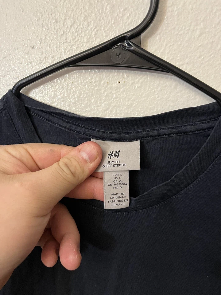 Camiseta de manga corta H&M para hombre ajustada cupé Etroite cuello redondo talla L azul marino Foto 2 de 4