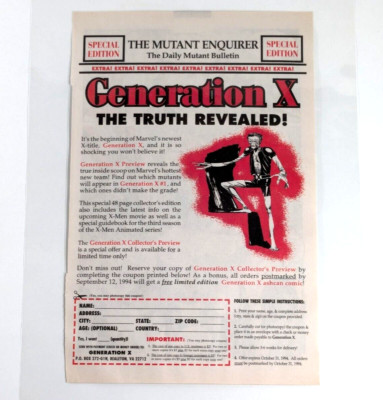 1994 Generation X Laminated Ad - Marvel X-Men Collectible Comic Offer Wall Art