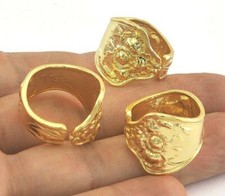 Flower Spoon Ring Adjustable Shiny Gold Plated brass 18.5mm 8.5US size Women