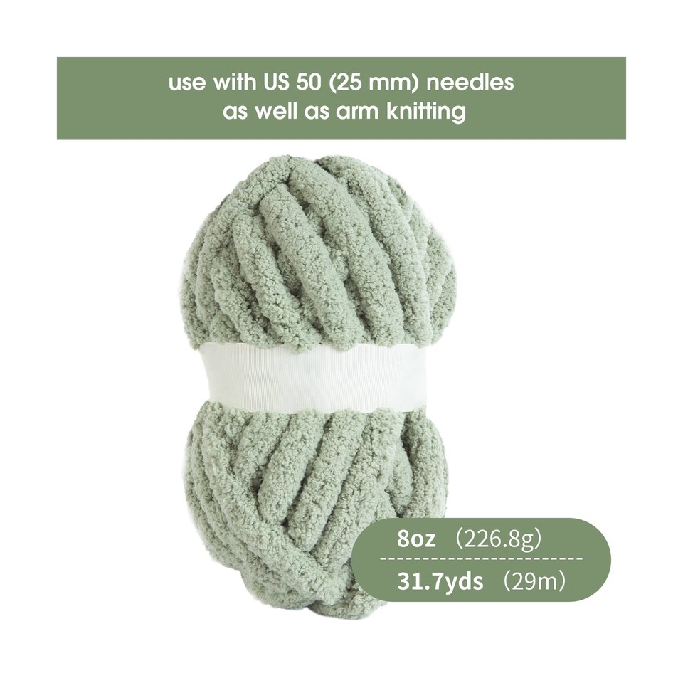 HOMBYS Sage Green Chunky Chenille Yarn for Crocheting, Bulky Thick