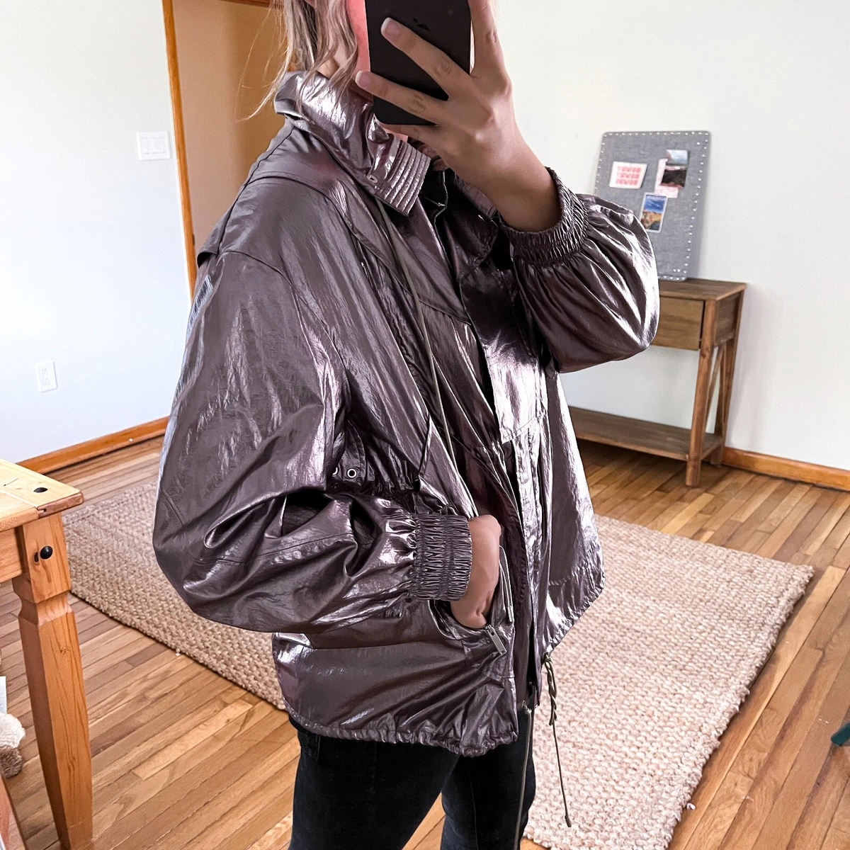 Grey by Jason Wu Metallic Lightweight Designer Full Zip Windbreaker Jacket M NWT